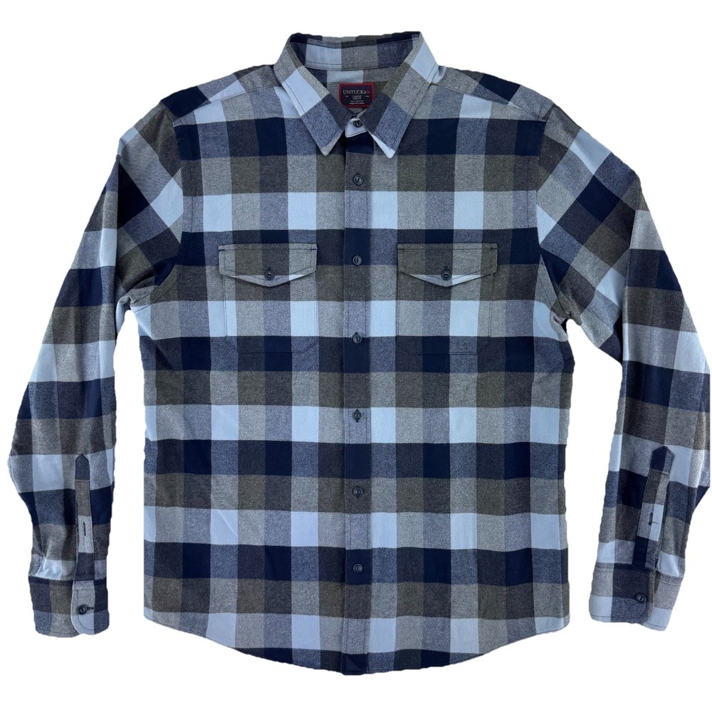 UNTUCKit Button Up Flannel Shirt Mens Large Slim Blue Gray Cotton